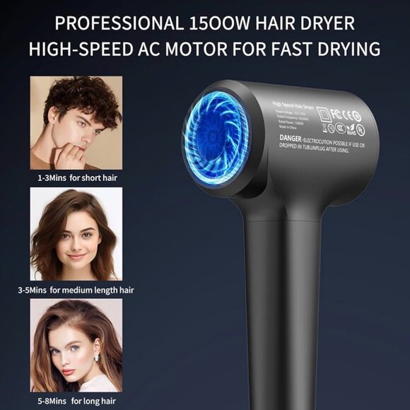 Negative Ion Hair Dryer, 110,000RPM High Speed, Thermo Control, Low Noise, Ionic - Picture 7 of 11